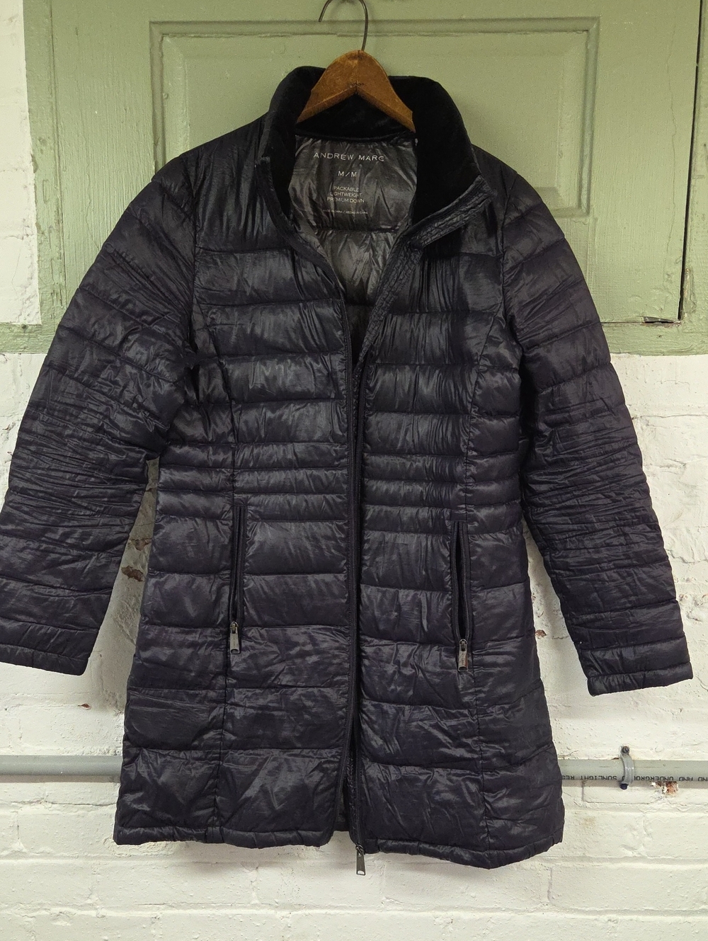 Andrew Marc Women's Black Quilted Long Puffer Jacket Sz Med Down - Picture 1 of 7